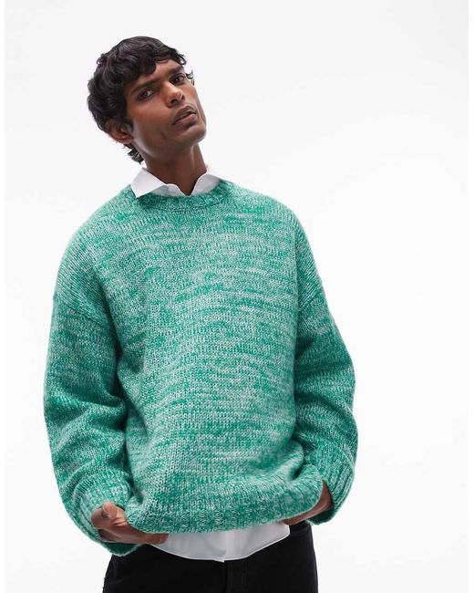 Topman Green Relaxed Fit Jumper for men