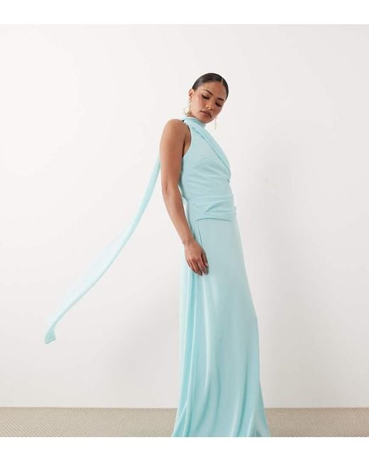 TFNC London White Chiffon One Shoulder Scarf Neck Maxi Dress
