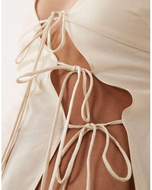 Lioness Natural Mariah Linen Rich Asymmetric Tie Detailing Cami Top