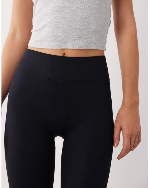4505 Black Seamless Baby Rib Wrap Back High Waist Gym Leggings