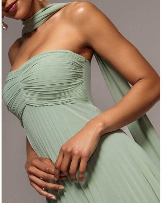 Goddiva Green Sleeveless Pleated Chiffon Multiway Scarf Maxi Dress