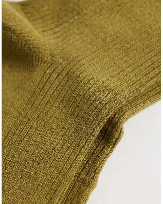 SELECTED Green Ribbed Crew Socks for men