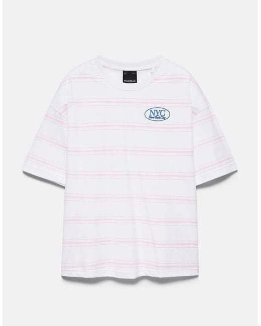 Pull&Bear Multicolor Striped Nyc Graphic T-shirt for men