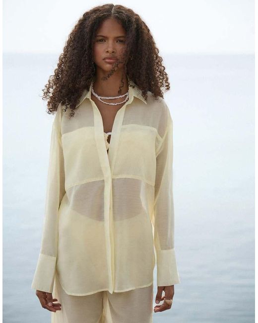 4th & Reckless Natural Semi Sheer Longline Beach Shirt