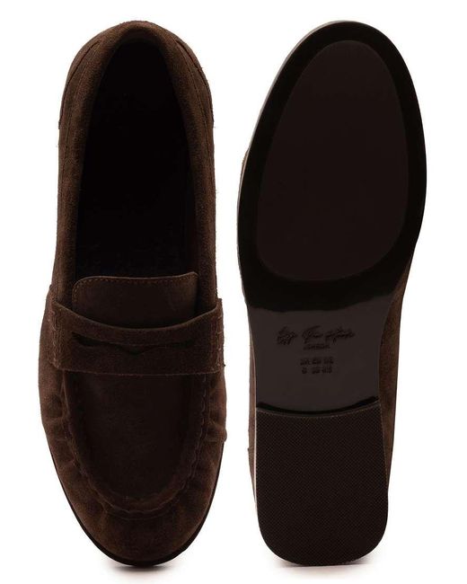 OFF THE HOOK Brown Sienna Suede Leather Ruched Loafers