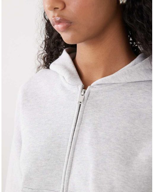 Weekday White Boxy Cropped Zip Through Hoodie