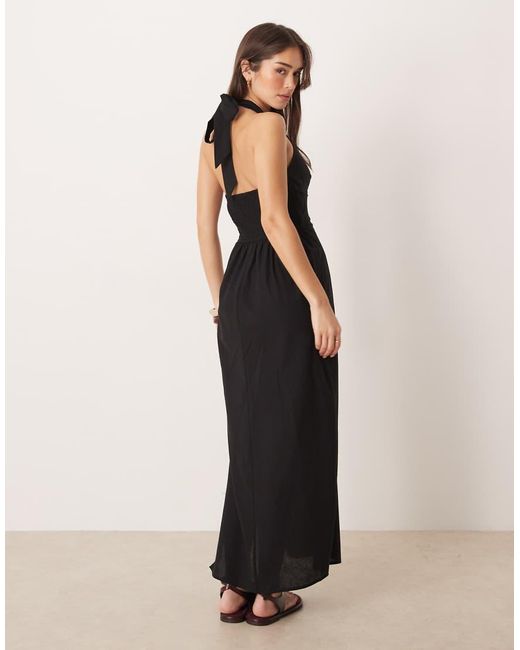 ASOS Natural Cotton Linen Halter Neck Midi Sundress With Sculpted Bust