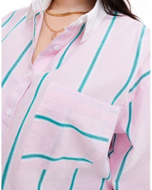 Camisa corta rosa a rayas con cuello en contraste ASOS de color White