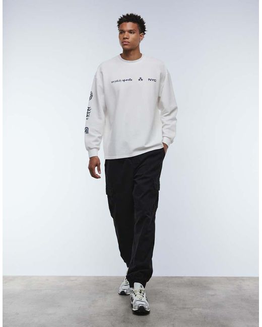 ASOS White Heavyweight Oversized Long Sleeve T-shirt With Street Graphics for men