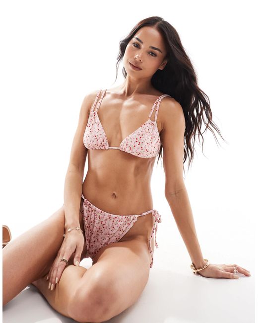 Miss Selfridge Pink Double Strap Tie Front Triangle Bikini Top