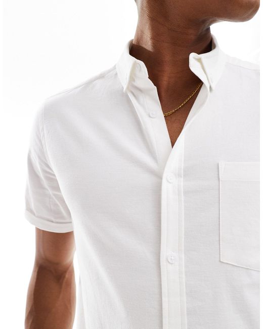 ASOS White Short Sleeve Slim Fit Oxford Shirt for men