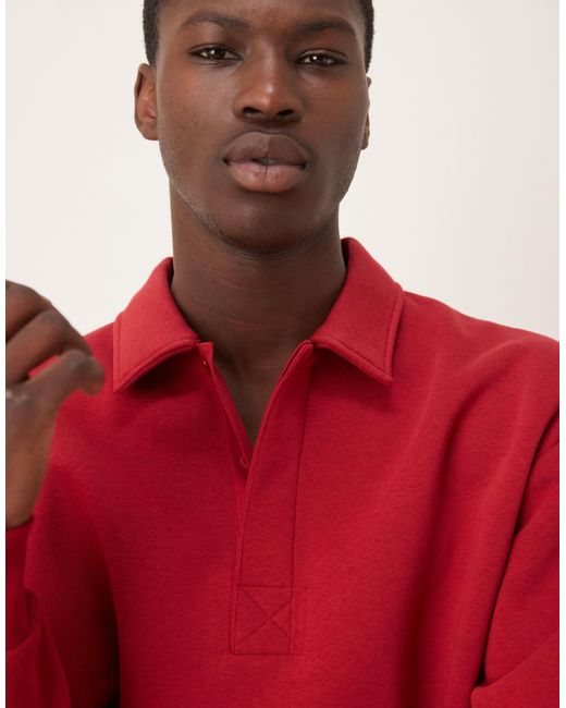 ASOS Red Oversized Button Up Polo With Concealed Placet for men