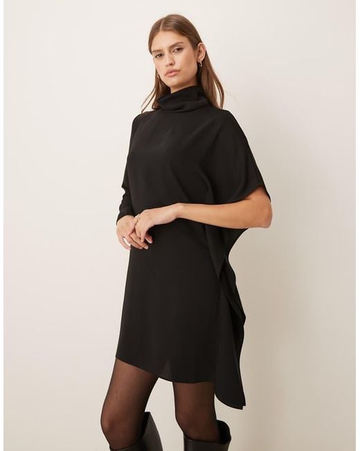 Mango Natural High Neck Asymmetric Sleeve Mini Dress