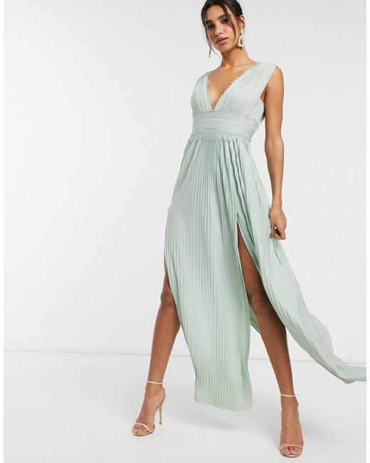 ASOS Premium Lace Insert Pleated Maxi Dress in Green | Lyst UK ASOS Premium Lace Insert Pleated Maxi Dress in Green | Lyst UK