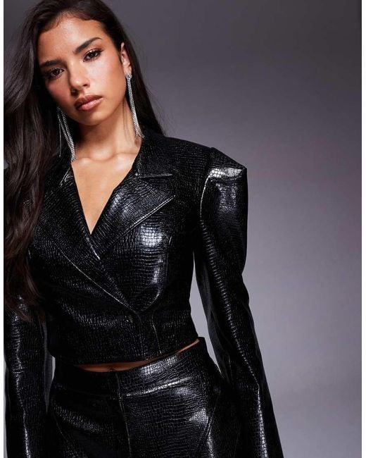 ASOS Gray Co-ord Pu Croc Cropped Blazer