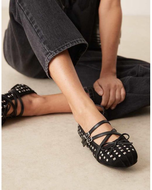 ASOS Black Laurel Studded Mary-jane Ballets