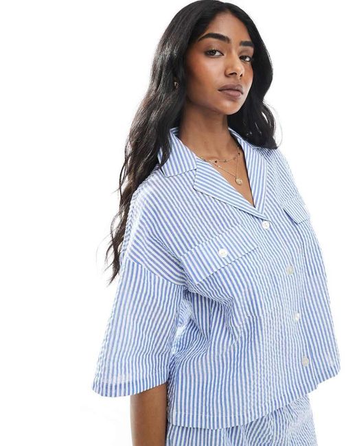 Wednesday's Girl Blue Striped Boxy Shirt Co-ord