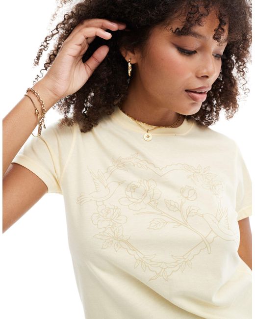 Pull&Bear White Tonal Floral Graphic Tee