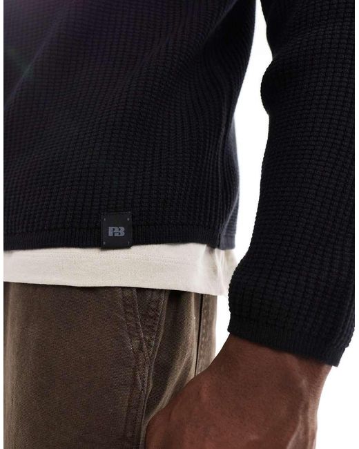 Pull&Bear Black Ribbed Knitted Jumper for men