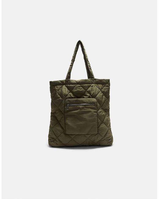 Borsa Shopper Imbottita Double-Face Color Kaki di Stradivarius in Green