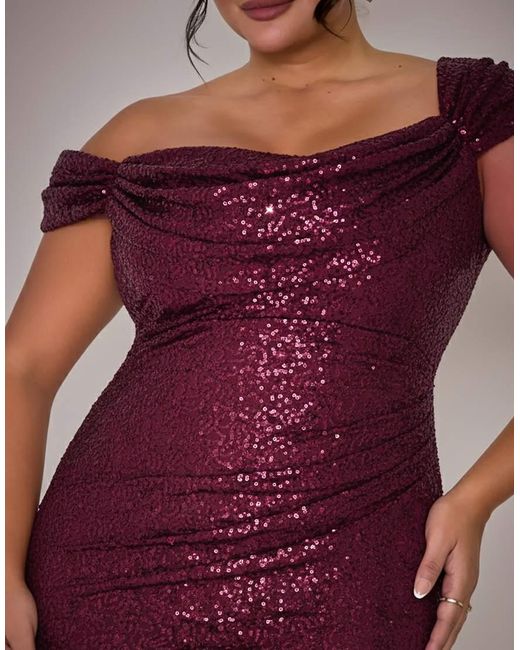 Goddiva Red Cap Sleeve Iridescent Sequin Cowl Maxi Dress