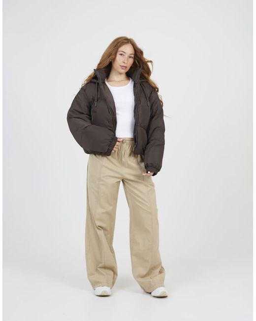 Brave Soul Brown Oversized Hooded Short Puffer Jacket