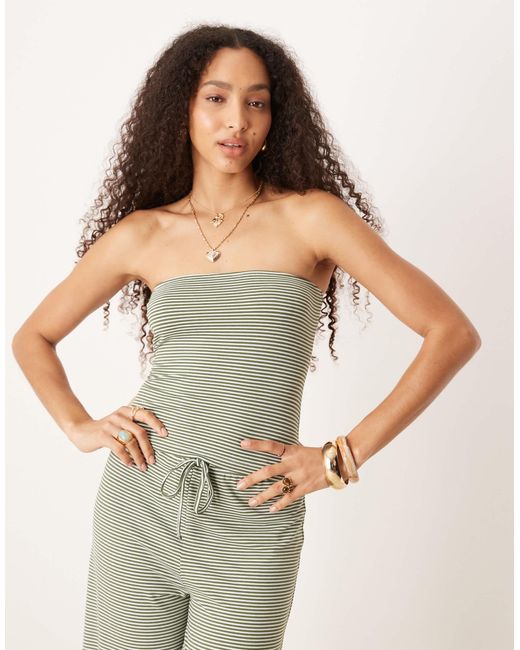 ASOS Gray Stripe Bandeau Co Ord Top