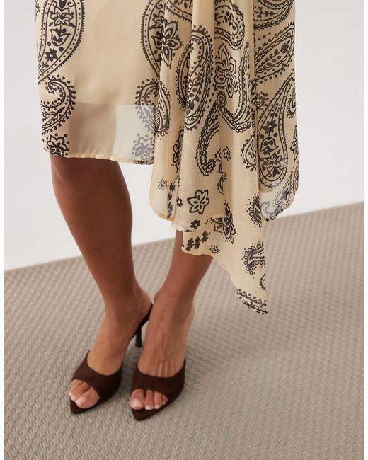 ASOS Natural Satin Paisley Print Midi Skirt With Split (part Of A Set)-multi
