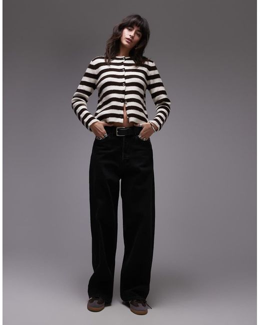 Cardigan A Righe Marroni E Bianche Con Bottoni di Mango in Black