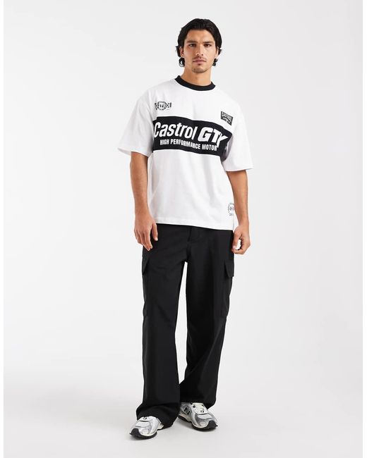 ASOS White Oversized Tee With Castrol Print for men