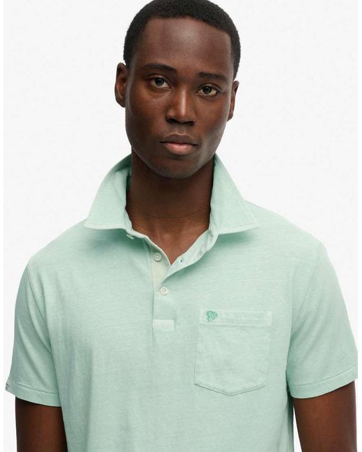 Superdry Green Classic Cotton Linen Polo Shirt for men