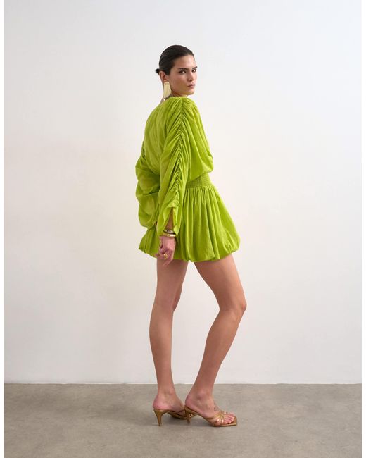 topshop green mini dress Topshop ruffle mini slip dress in green print