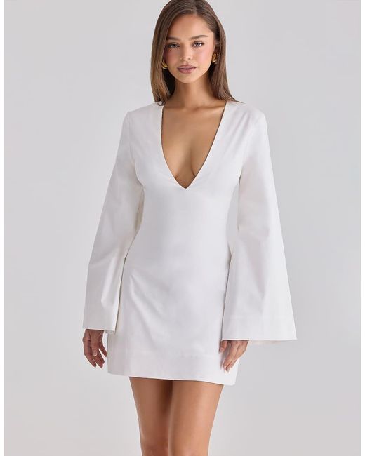 House Of Cb White Bell Sleeve Cotton Mini Dress