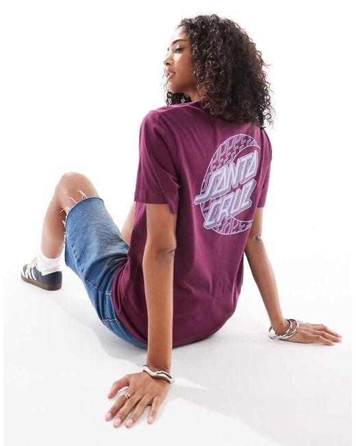 T-Shirt Bordeaux Ampia Co Stampa Del Logo Sul Retro di Santa Cruz in Purple