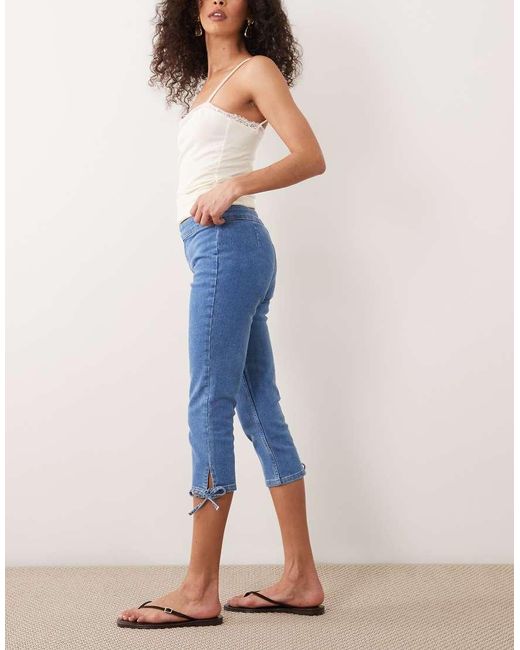 Miss Selfridge Blue Denim Capri Pants With Bows