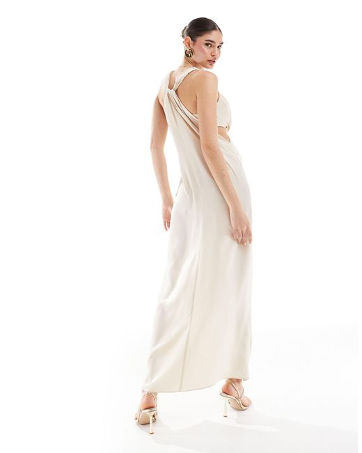 ASOS White Satin Plunge Front Maxi Dress With Hardware Detail