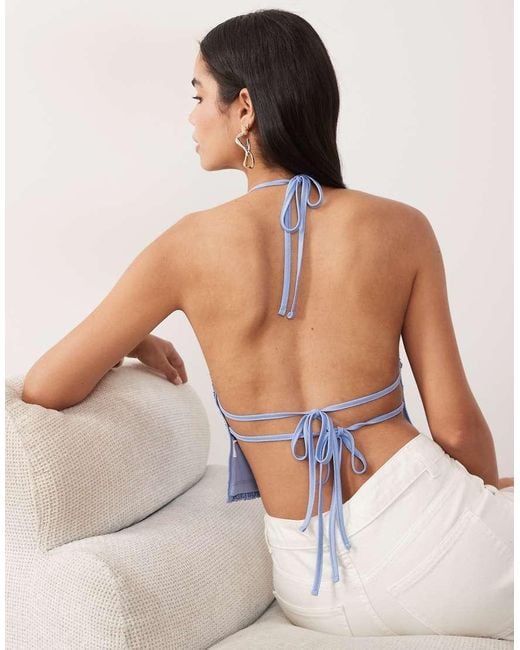 ASOS Blue Sequin Backless Halter Neck Top