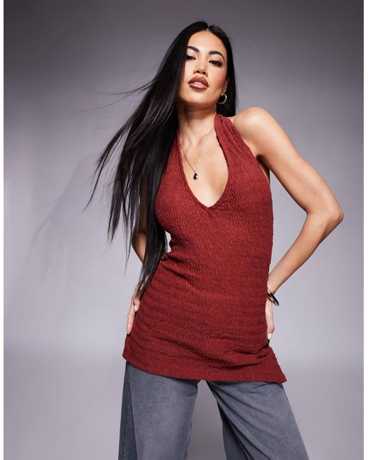 ASOS Halter Gathered Side Textured Top