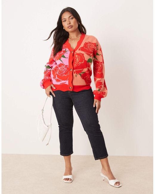 Never Fully Dressed Red Knitted Rose Contrast Cardigan