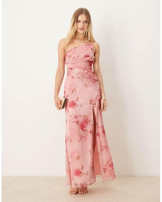 ASOS Pink One-shoulder Draped Maxi Dress