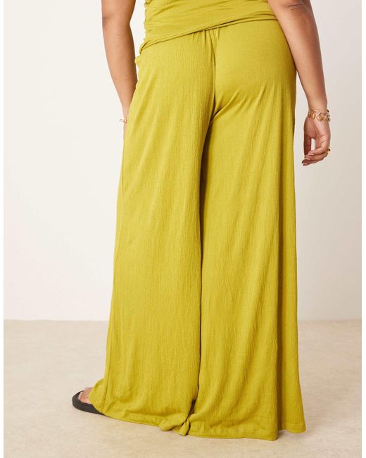 ASOS Yellow Asos Design Curve Crinkle Tie Waist Wide Leg Pants