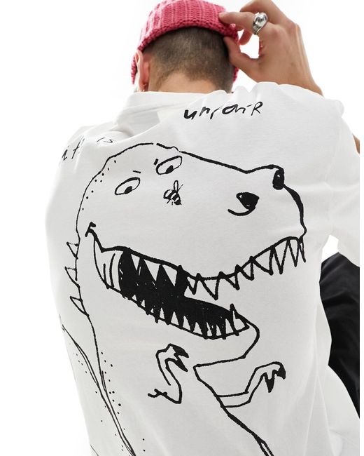 Bershka Gray Dino Back Printed T-shirt for men