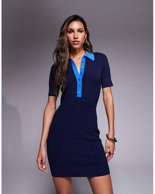 GOOD AMERICAN Blue Cable Knit Mini Dress