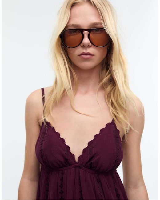 Stradivarius Maxi Jurk Met Losse Pasvorm En Open Achterkant in het Purple