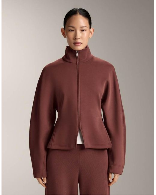 Oysho Brown Fitted Waist Jacket With Brushed Modal