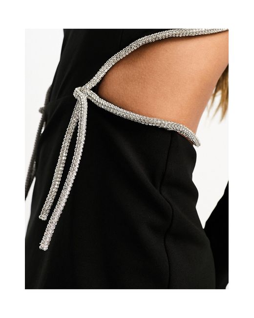 ASOS Black Long Sleeve Cut Out Midi Dress With Diamante Trims