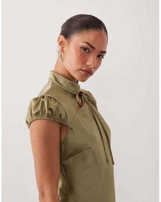 Miss Selfridge Green Satin Tie Neck Mini Dress