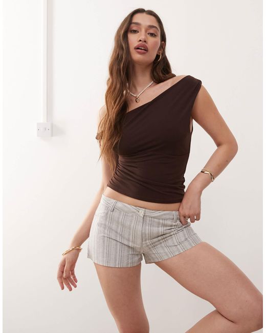 Motel Natural Ada Striped Fitted Micro Shorts