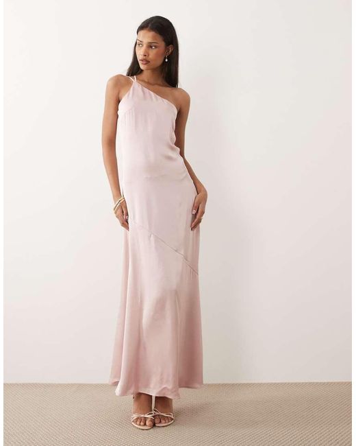 Vila Pink One Shoulder Strap Detail Satin Maxi Dress