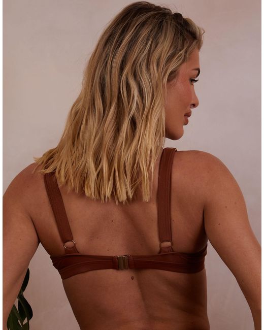 Wolf & Whistle Brown X Emily Hughes Fuller Bust Mesh High Apex Underwired Bikini Top